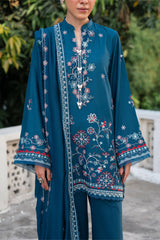 BLUE CARNATION-3PC EMBROIDERED SUIT