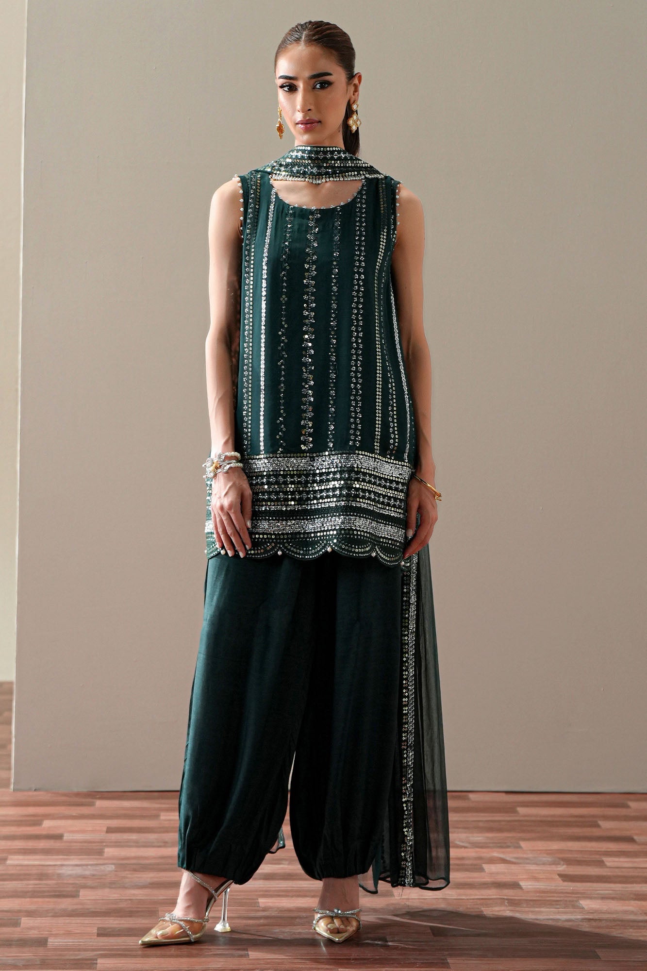 LUXE VERDANT - 4PC  CHIFFON EMBROIDERED SUIT