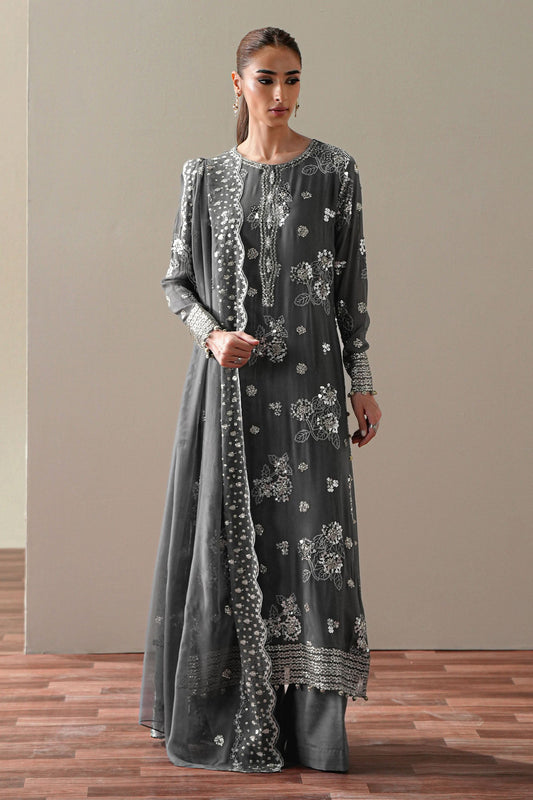 METALLIC WHISPER - 4PC CHIFFON EMBROIDERED SUIT