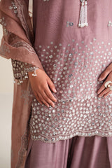 WISTFUL MAUVE-3PC SILK EMBROIDERED SUIT