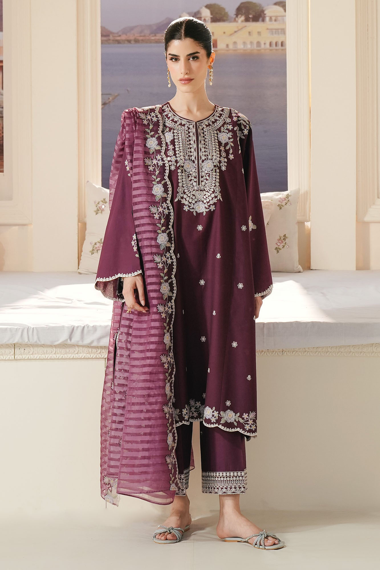 BERRY MIST-3PC EMBROIDERED LAWN SUIT