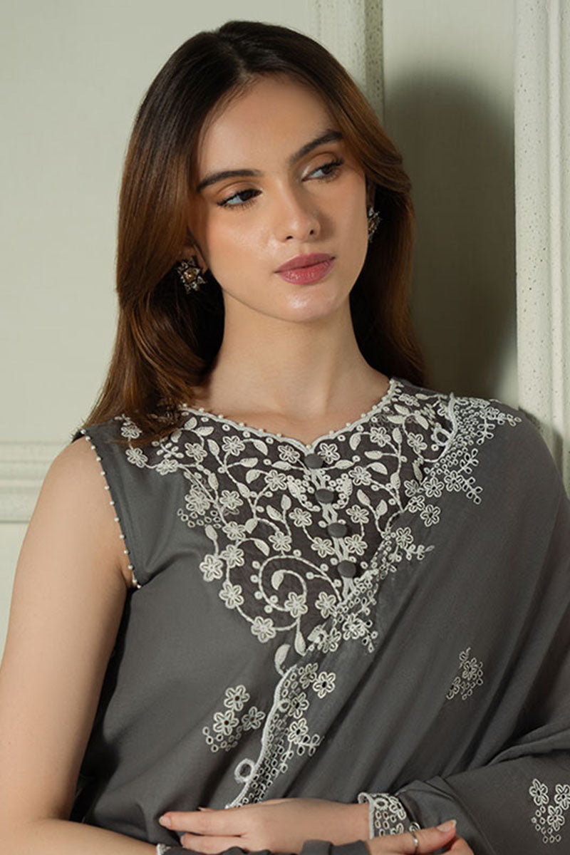 FLORAL ASH-3PC (SHIRT, TROUSER & DUPATTA)