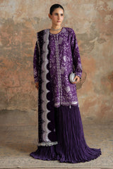 PURPLE GLAM-3PC  FANCY YARN EMBROIDERED SUIT