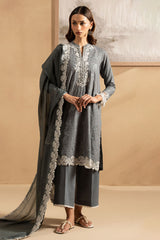 SOFT GRAPHITE- 3PC EMBROIDERED LAWN SUIT