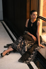 CHARCOAL VOID-3PC EMBROIDERED SILK SUIT