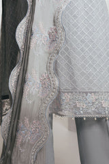 SILVER MOONLIGHT-4PC EMBROIDERED ORGANZA SUIT