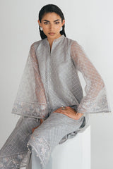 SILVER MOONLIGHT-4PC EMBROIDERED ORGANZA SUIT