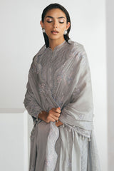 SILVER MOONLIGHT-4PC EMBROIDERED ORGANZA SUIT