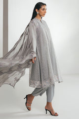 SILVER MOONLIGHT-4PC EMBROIDERED ORGANZA SUIT