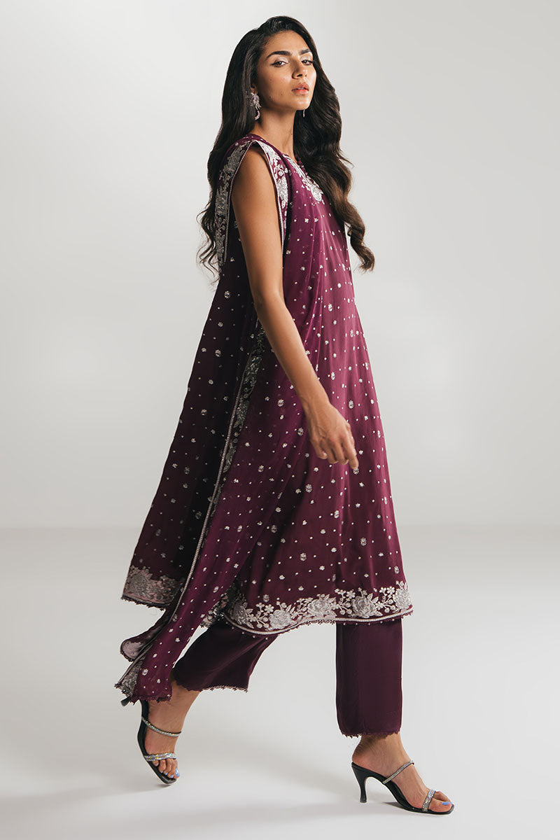 CHERRY WOOD-4PC EMBROIDERED CHIFFON SUIT