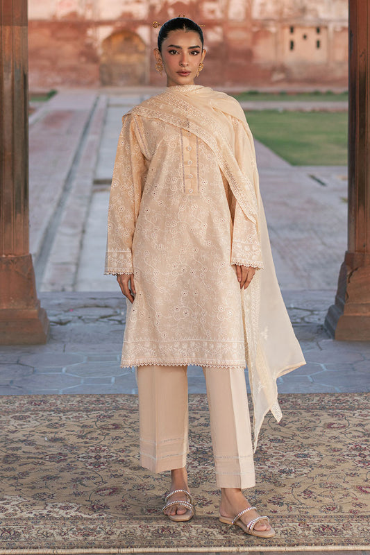 ECRU BREEZE-3PC (SHIRT, TROUSER & DUPATTA)