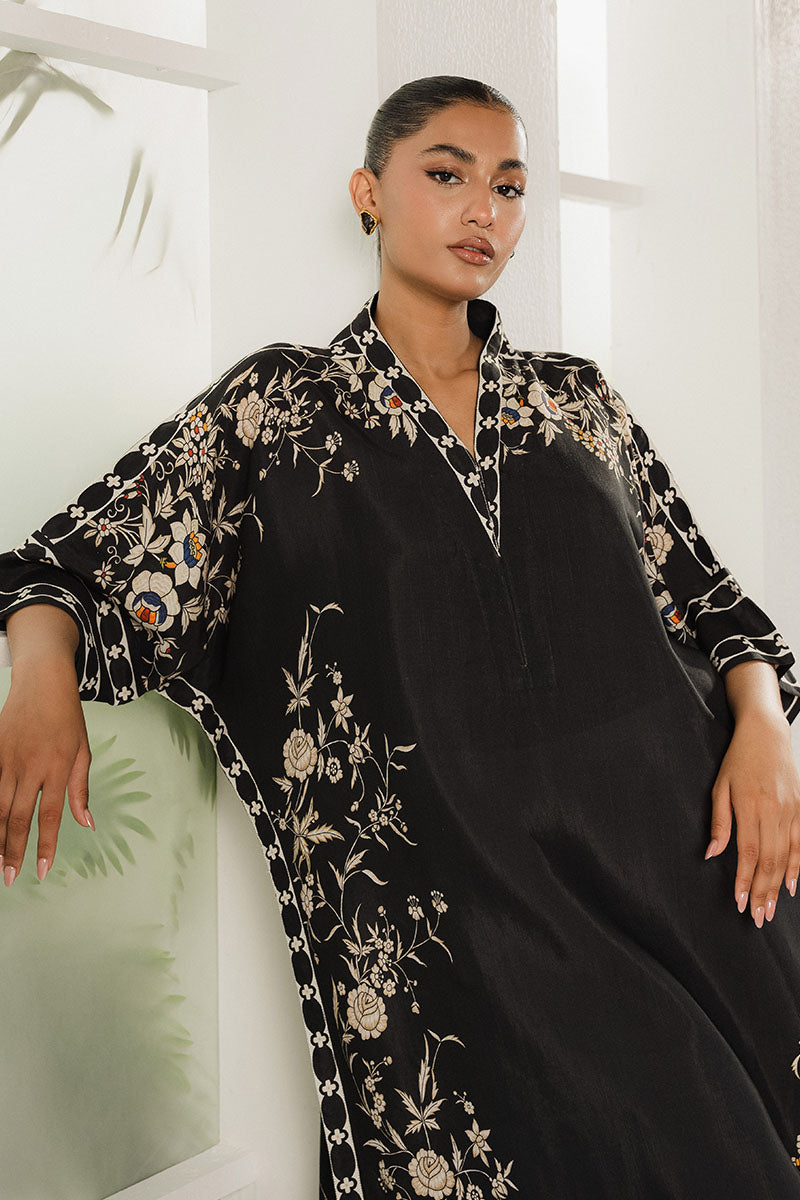 BLACK TRELLIS PRINTED SILK SHIRT