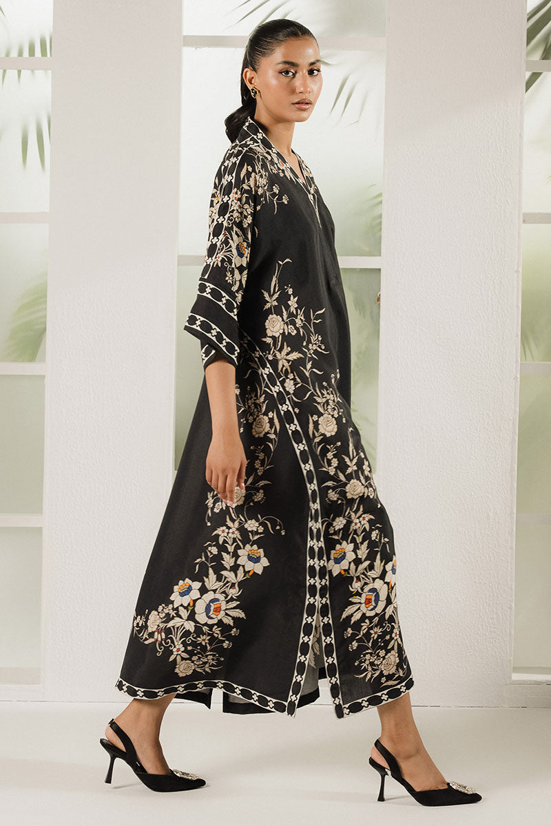 BLACK TRELLIS PRINTED SILK SHIRT