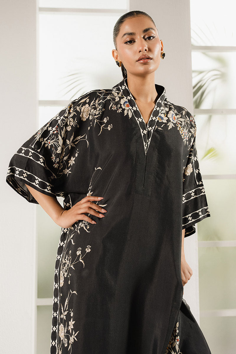 BLACK TRELLIS PRINTED SILK SHIRT