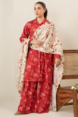 OCHRE SILK-3PC KHADDAR PRINTED SUIT