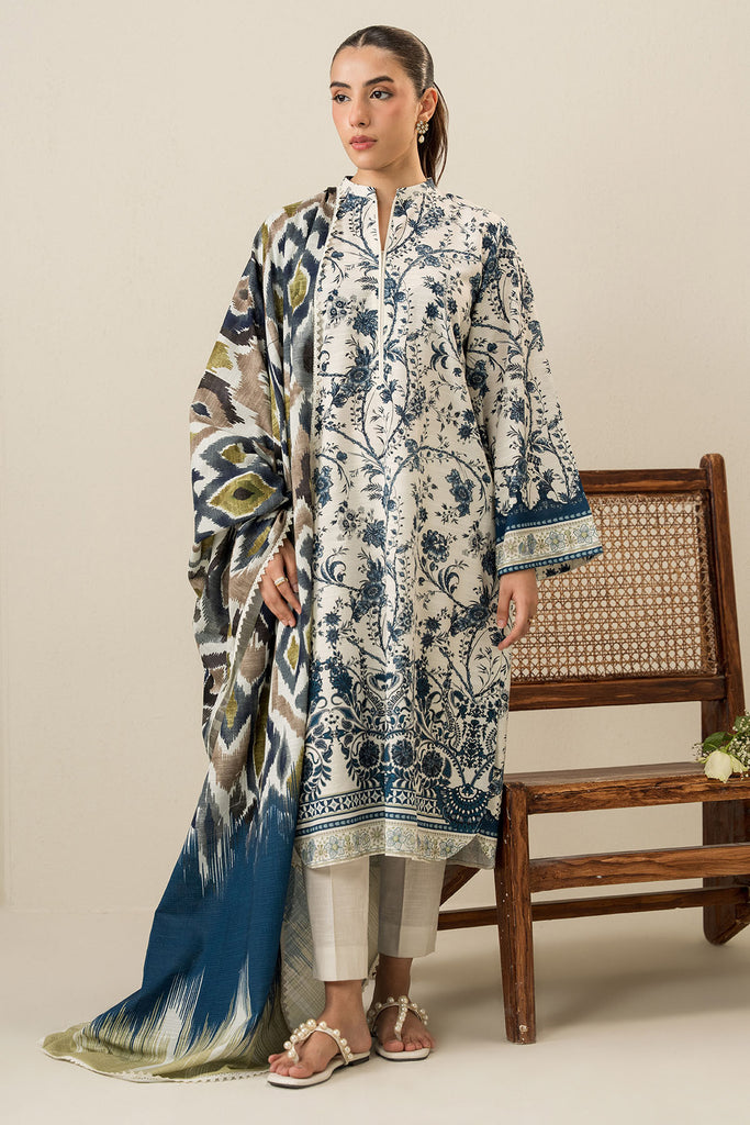 BEIGE VERVE-3PC KHADDAR PRINTED SUIT