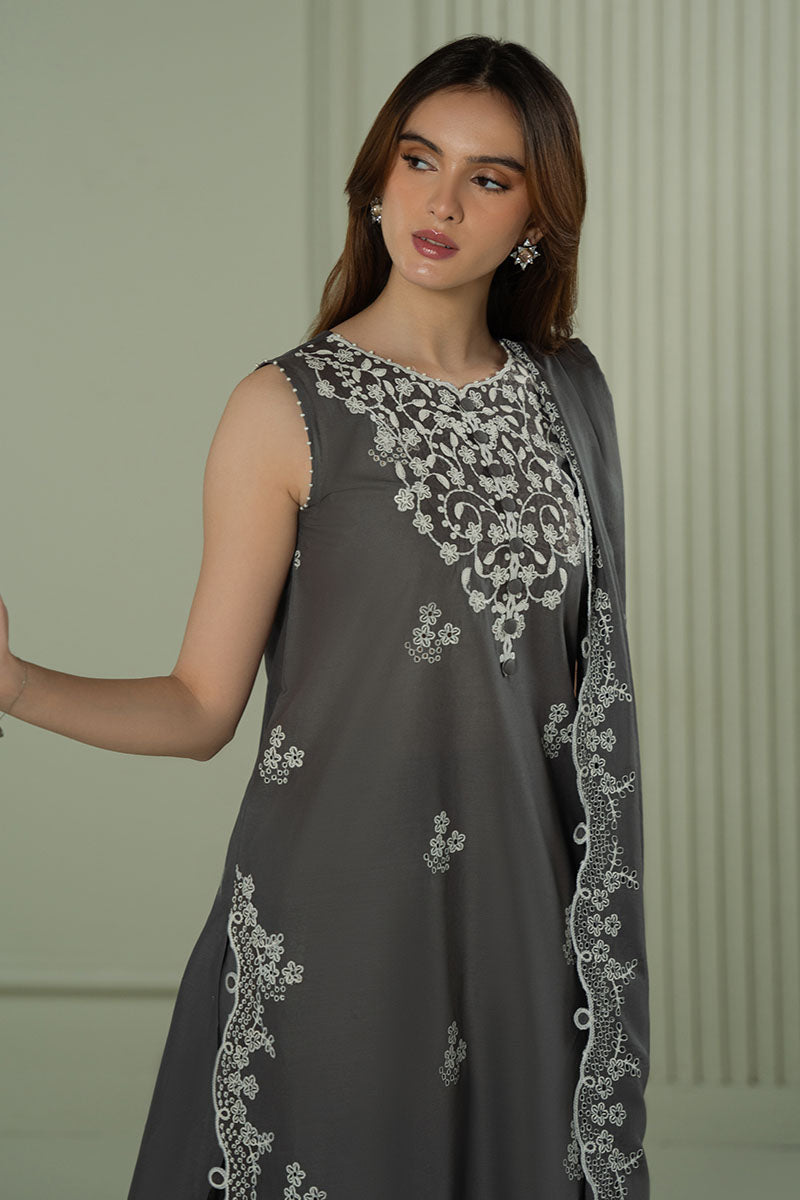 FLORAL ASH-3PC (SHIRT, TROUSER & DUPATTA)