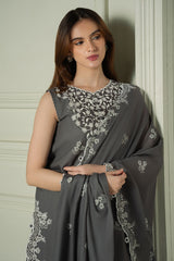 FLORAL ASH-3PC (SHIRT, TROUSER & DUPATTA)