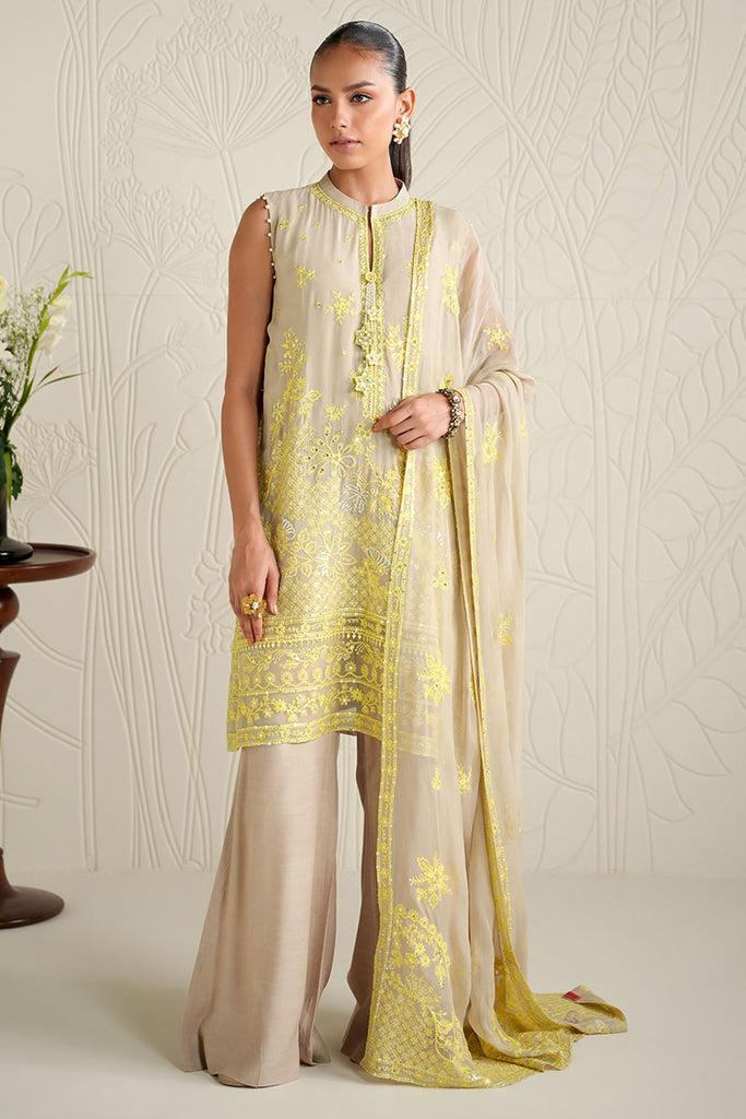 SAND BRONZE-4PC CHIFFON EMBROIDERED SUIT