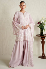QUARTZ PINK-3PC SILK EMBROIDERED SUIT