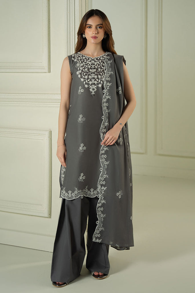 FLORAL ASH-3PC (SHIRT, TROUSER & DUPATTA)