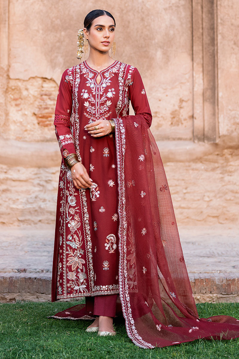 ROUGE ZEST-3PC EMBROIDERED LAWN SUIT