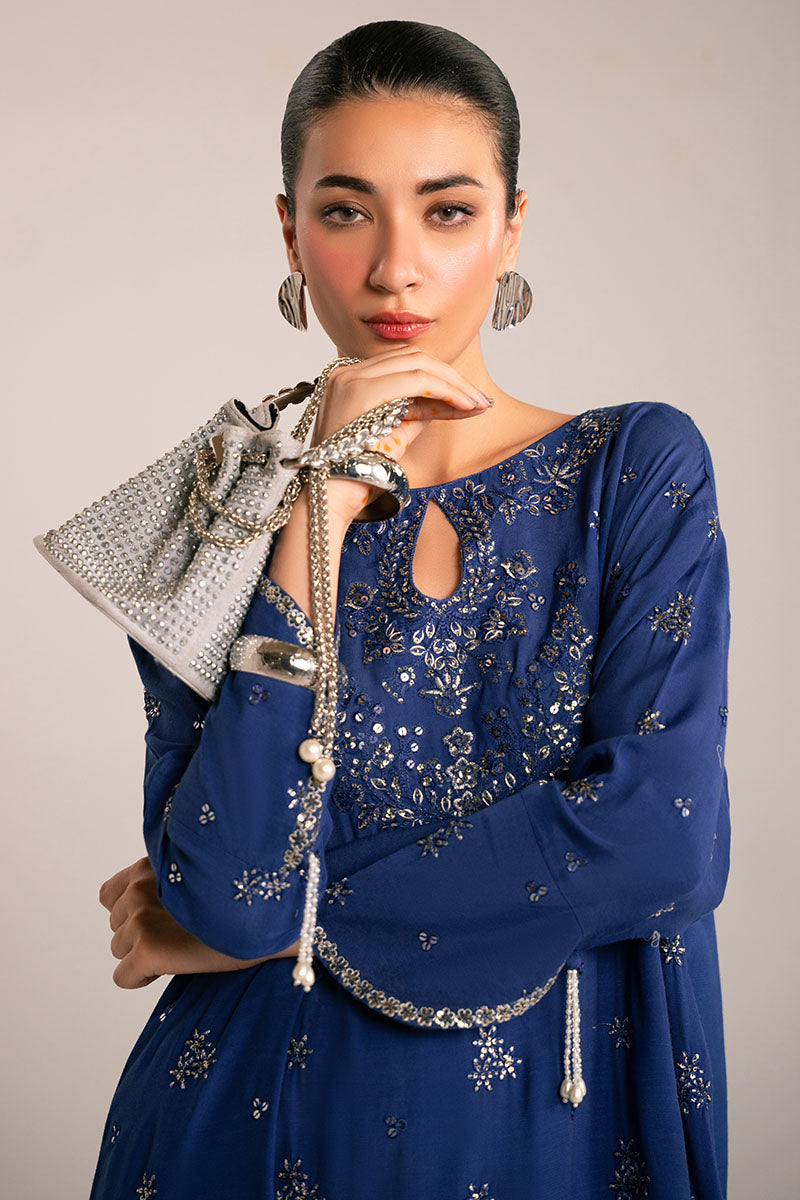 AZURE SPARKLE EMBROIDERED SILK SHIRT