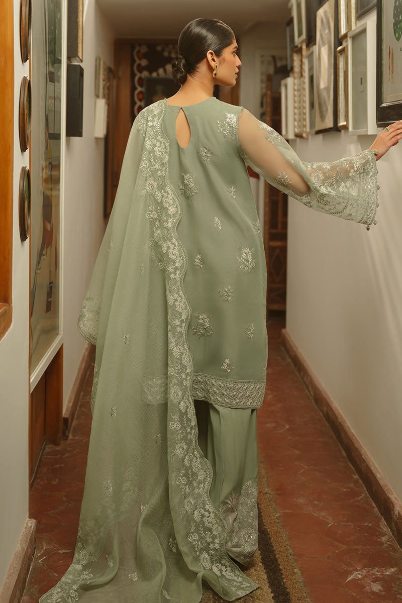 GREEN LILY-4 PIECE EMBROIDERED ORGANZA SUIT