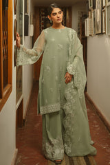 GREEN LILY-4 PIECE EMBROIDERED ORGANZA SUIT