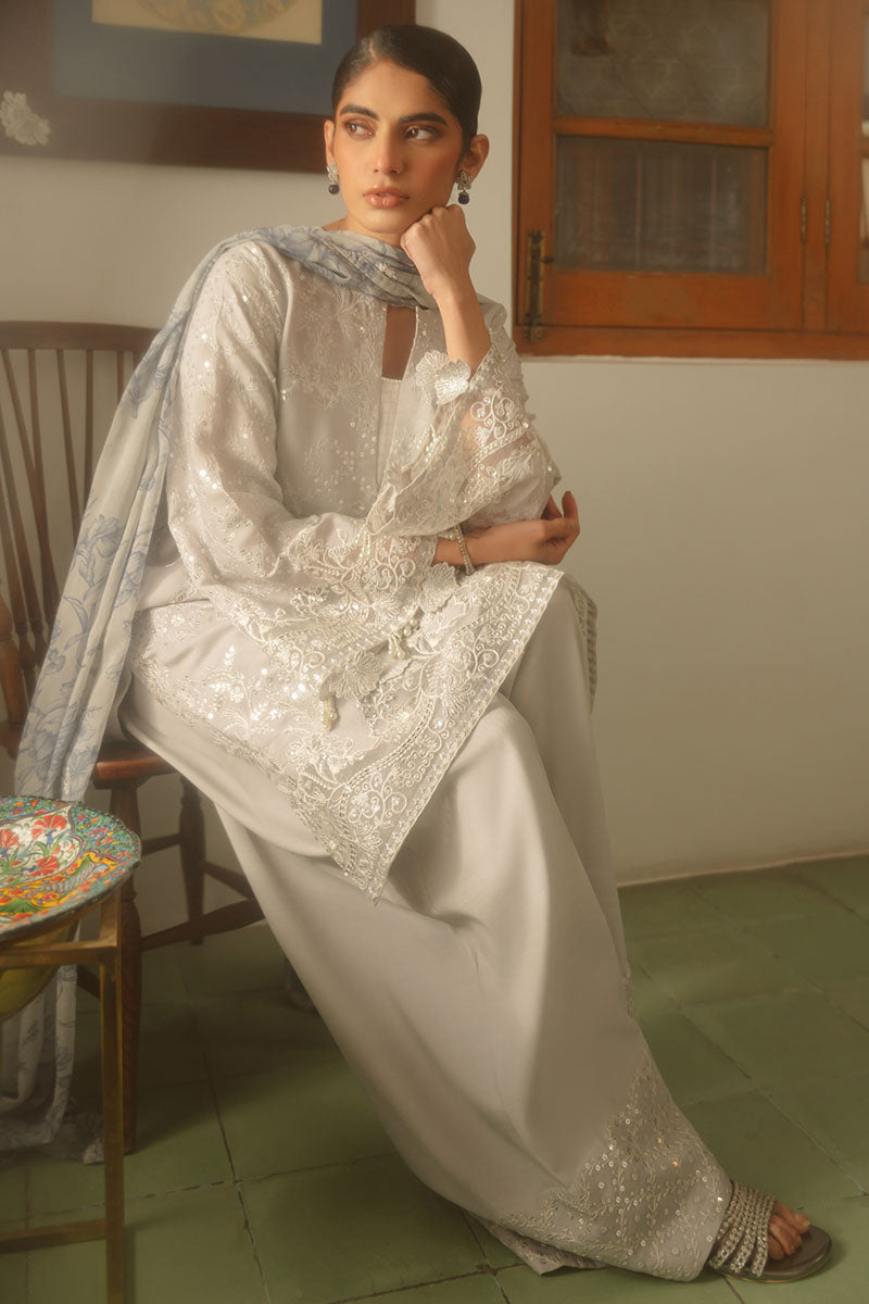 GRAY DAWN-3 PIECE EMBROIDERED SILK SUIT