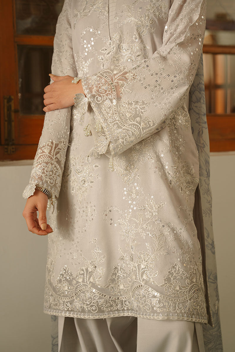 GRAY DAWN-3 PIECE EMBROIDERED SILK SUIT