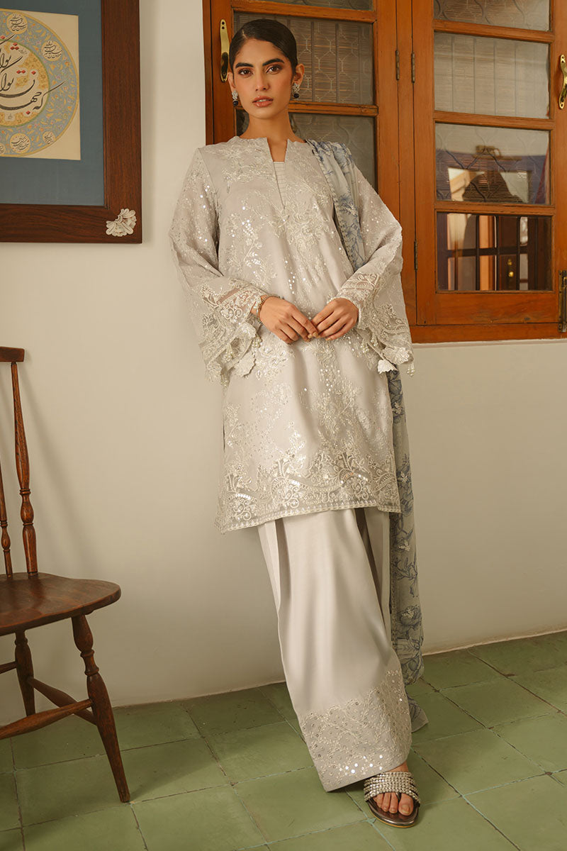 GRAY DAWN-3 PIECE EMBROIDERED SILK SUIT