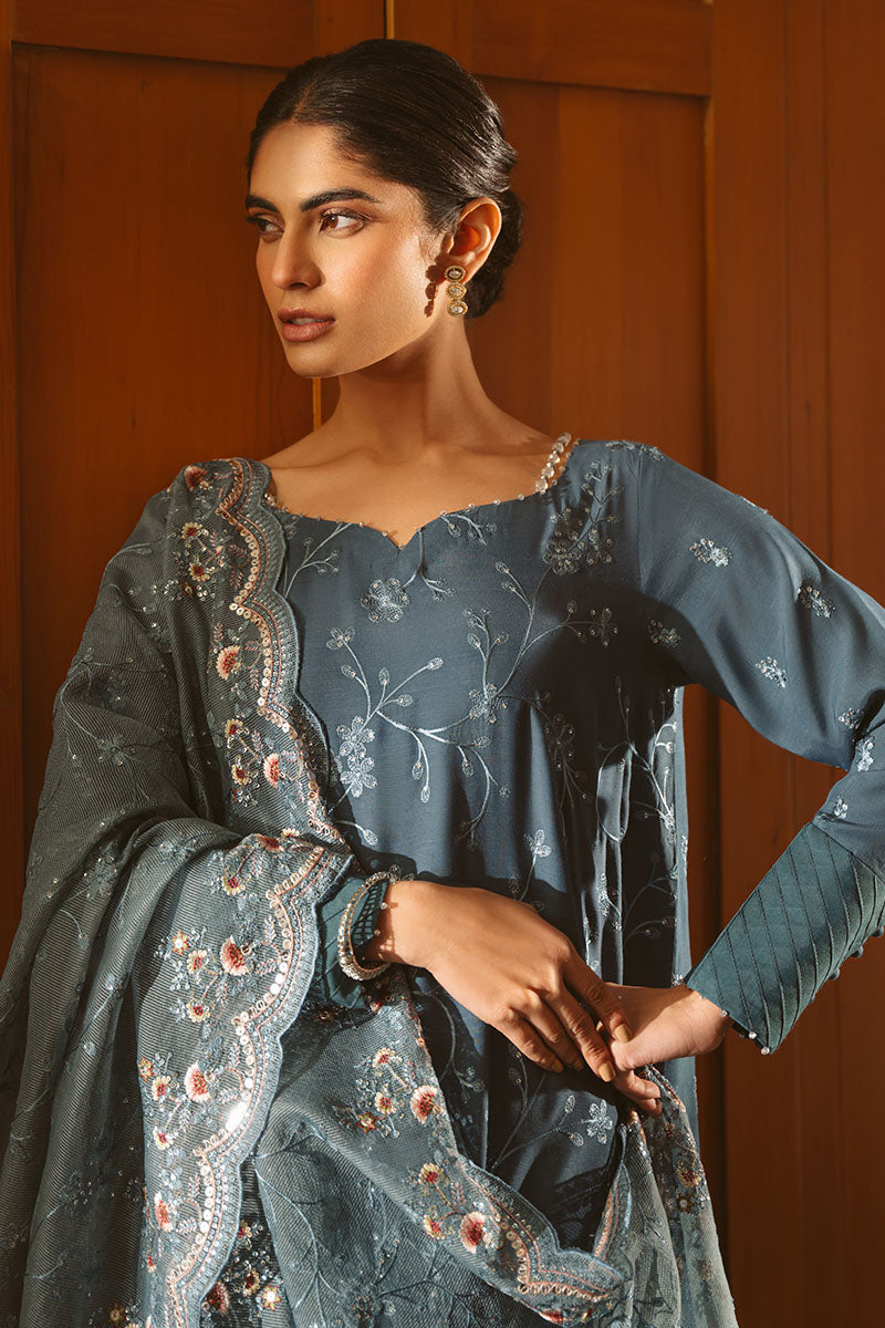 MAJESTIC TEAL-3 PIECE EMBROIDERED SILK SUIT