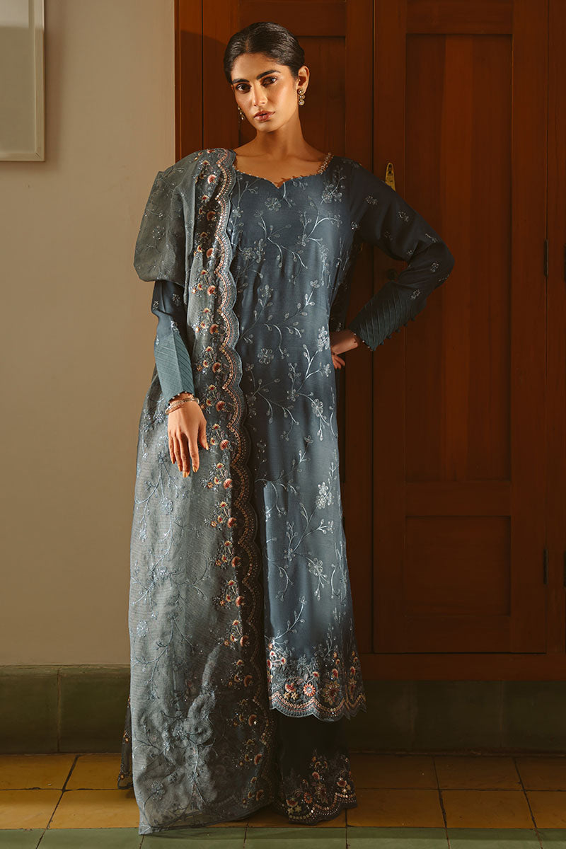 MAJESTIC TEAL-3 PIECE EMBROIDERED SILK SUIT