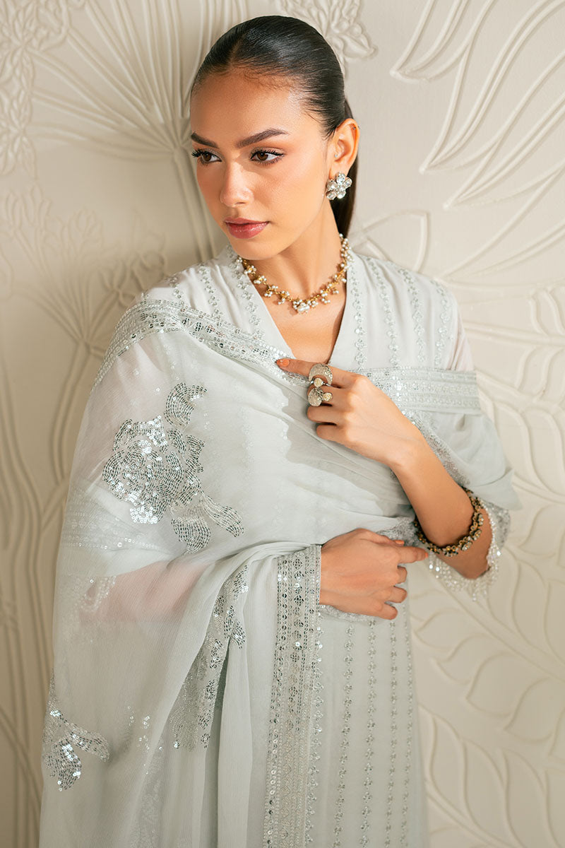 MINT SPARKLE-4PC CHIFFON EMBROIDERED SUIT