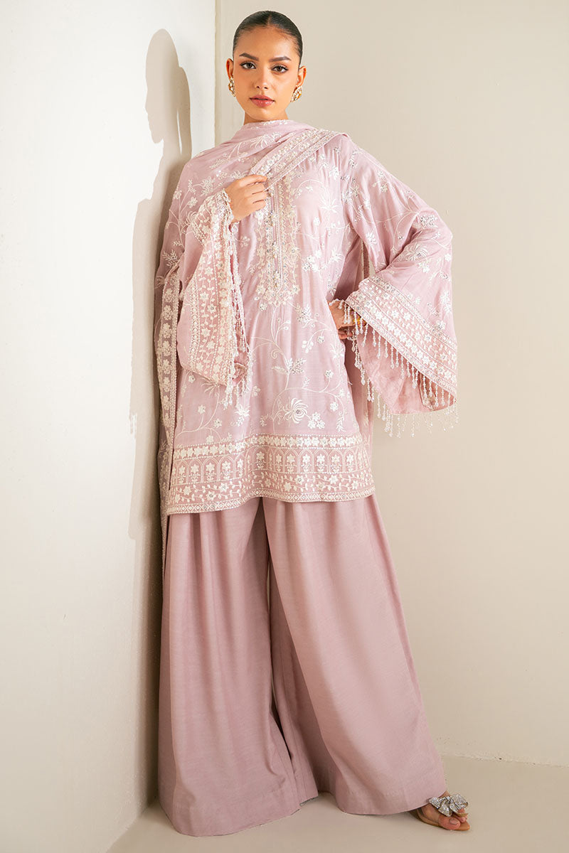 QUARTZ PINK-3PC SILK EMBROIDERED SUIT