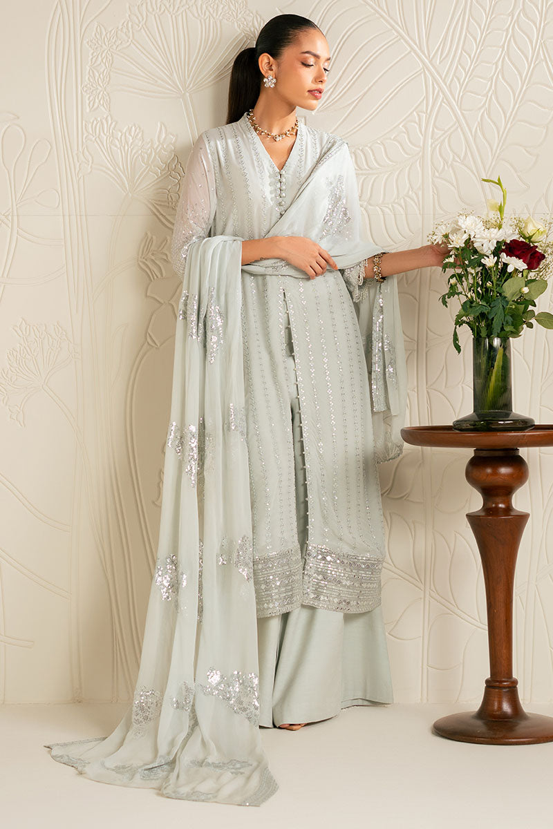 MINT SPARKLE-4PC CHIFFON EMBROIDERED SUIT