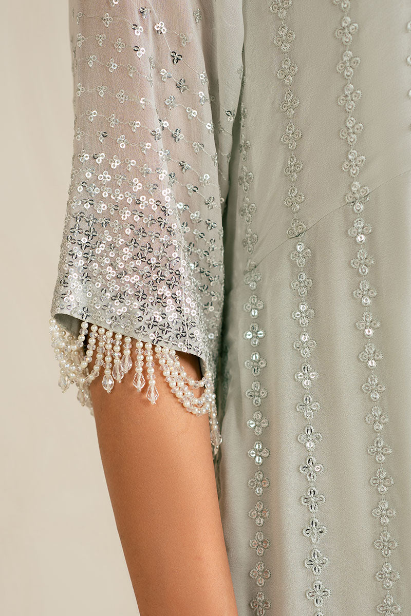 MINT SPARKLE-4PC CHIFFON EMBROIDERED SUIT