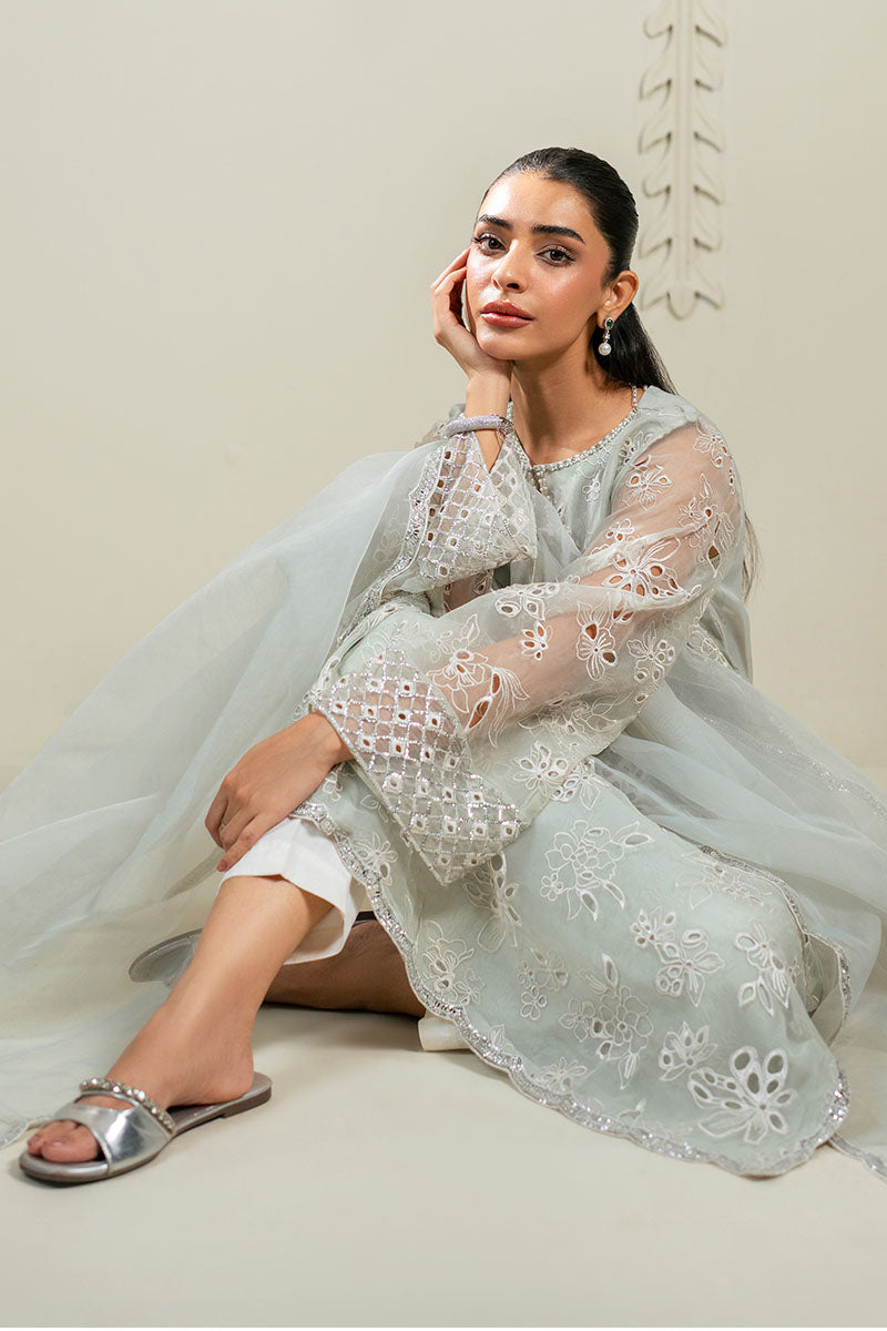 DAZZLING AQUA -3PC (SHIRT, TROUSER & DUPATTA)