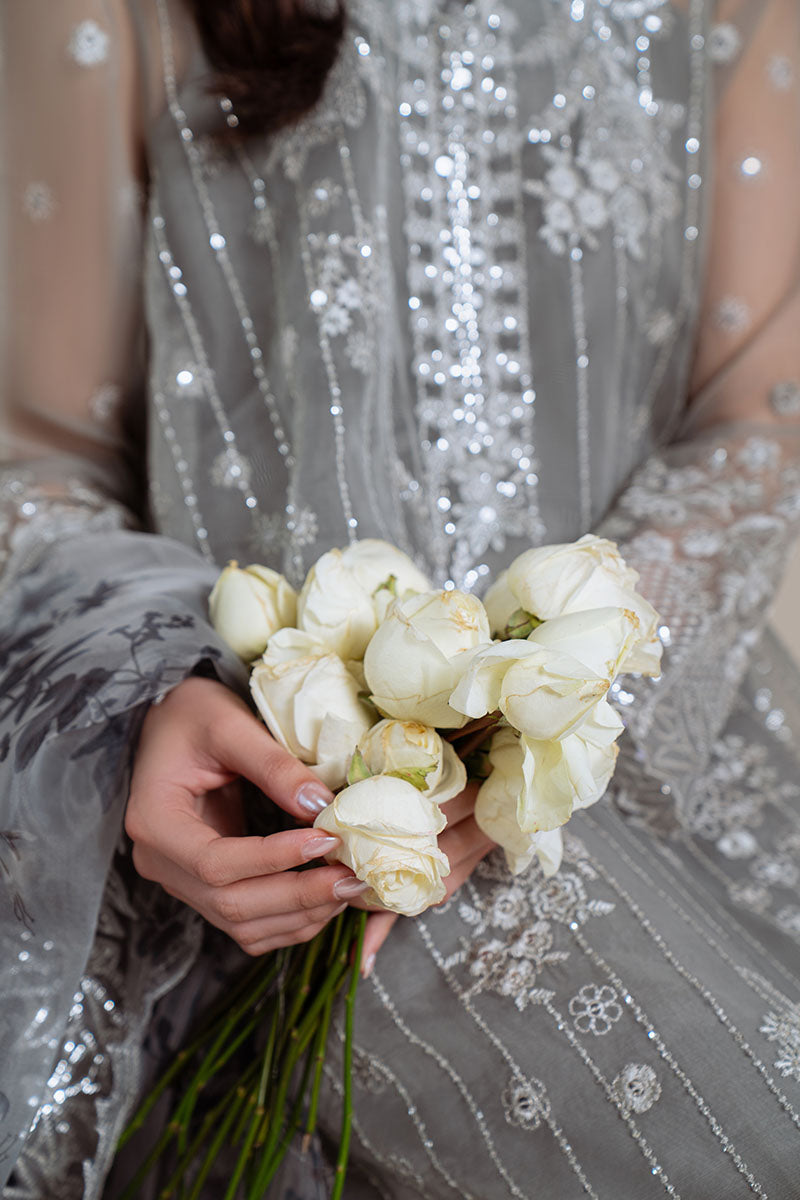 SMOKY RADIANCE-4PC ORGANZA EMBROIDERED SUIT