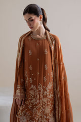 RUST EMBER-4PC CHIFFON EMBROIDERED SUIT