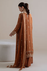 RUST EMBER-4PC CHIFFON EMBROIDERED SUIT