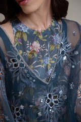 INDIGO SPARK-4PC ORGANZA EMBROIDERED SUIT