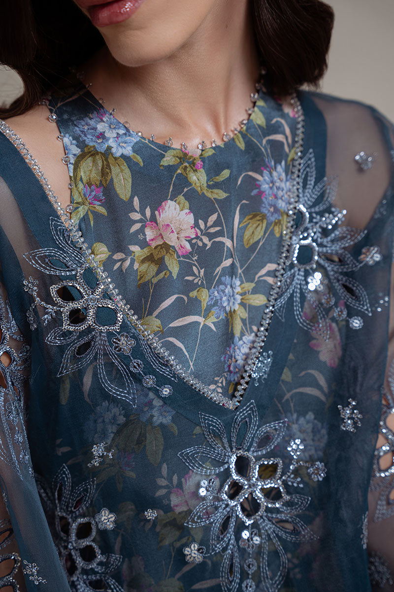 INDIGO SPARK-4PC ORGANZA EMBROIDERED SUIT