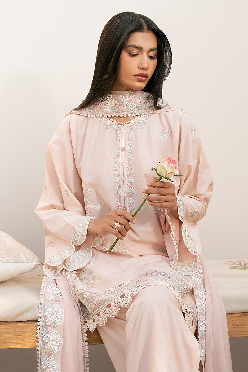 PEACH BLOOM-3PC (SHIRT, TROUSER & DUPATTA)