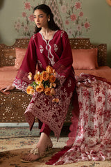 CRIMSON RED-3PC PRINTED LAWN SUIT