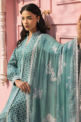 TEAL GRACE-3PC PRINTED LAWN SUIT