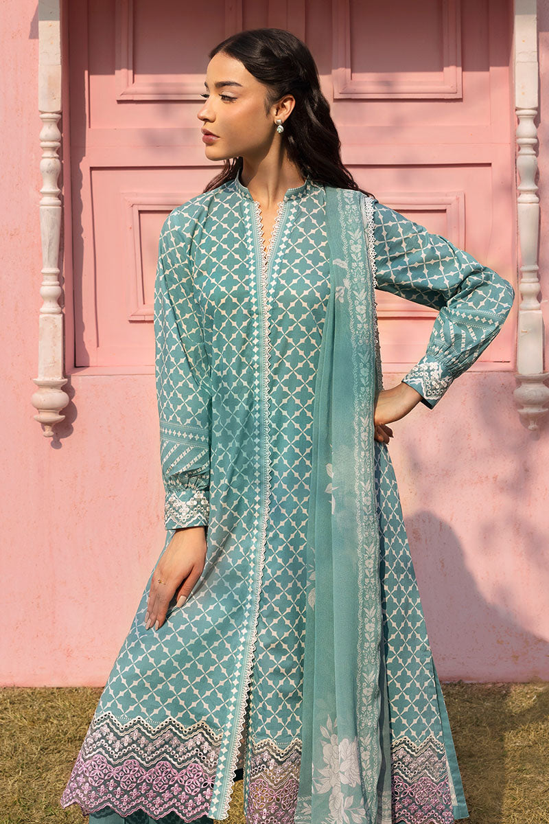 TEAL GRACE-3PC PRINTED LAWN SUIT