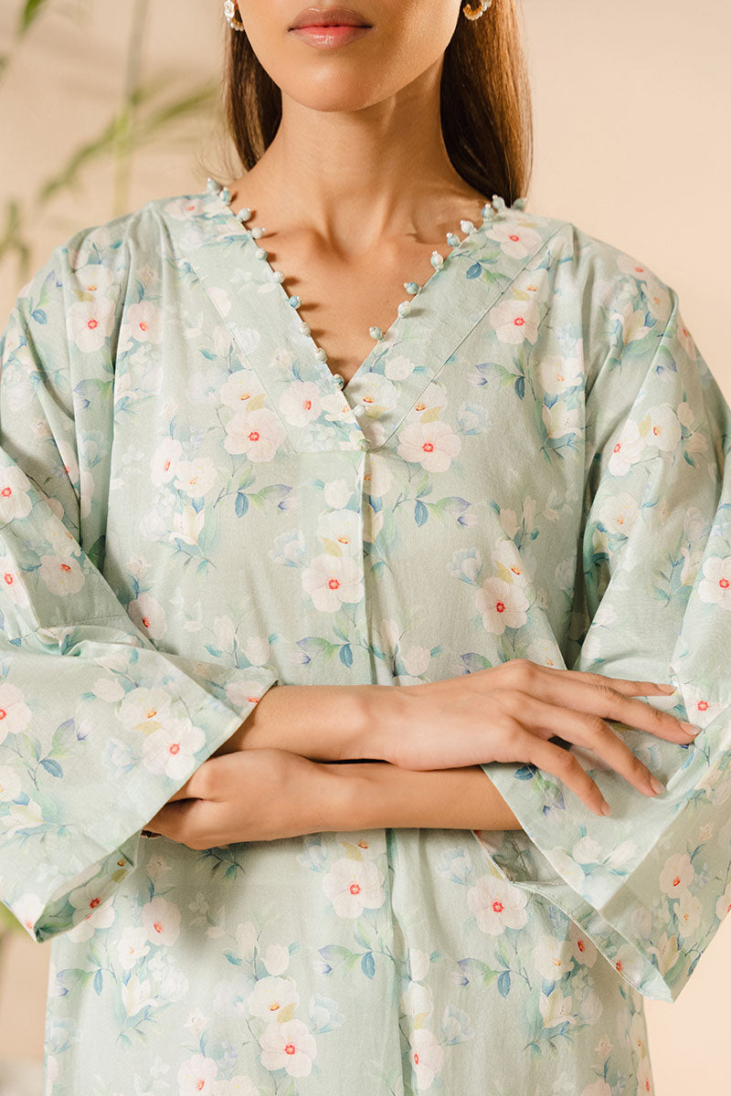 AQUA MINT PRINTED LAWN SHIRT