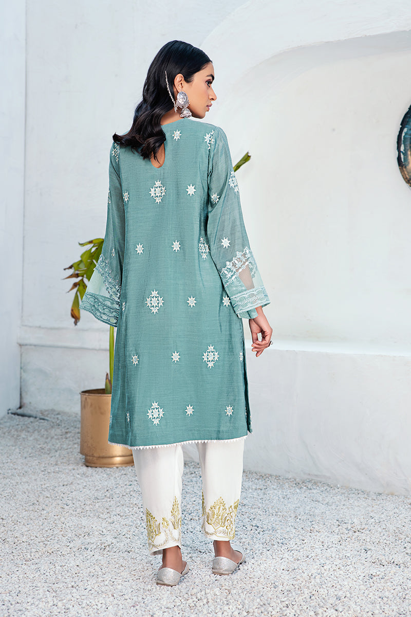 AQUA FLORAL - EMBROIDERED SHIRT